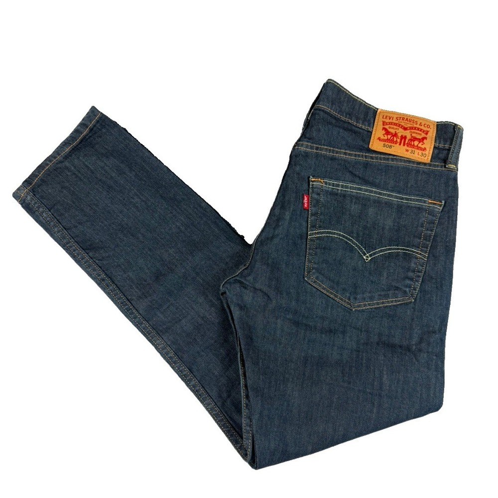 Levis 508 Mens Jeans 31x30 Regular Taper Dark Wash Blue Denim Red Tab